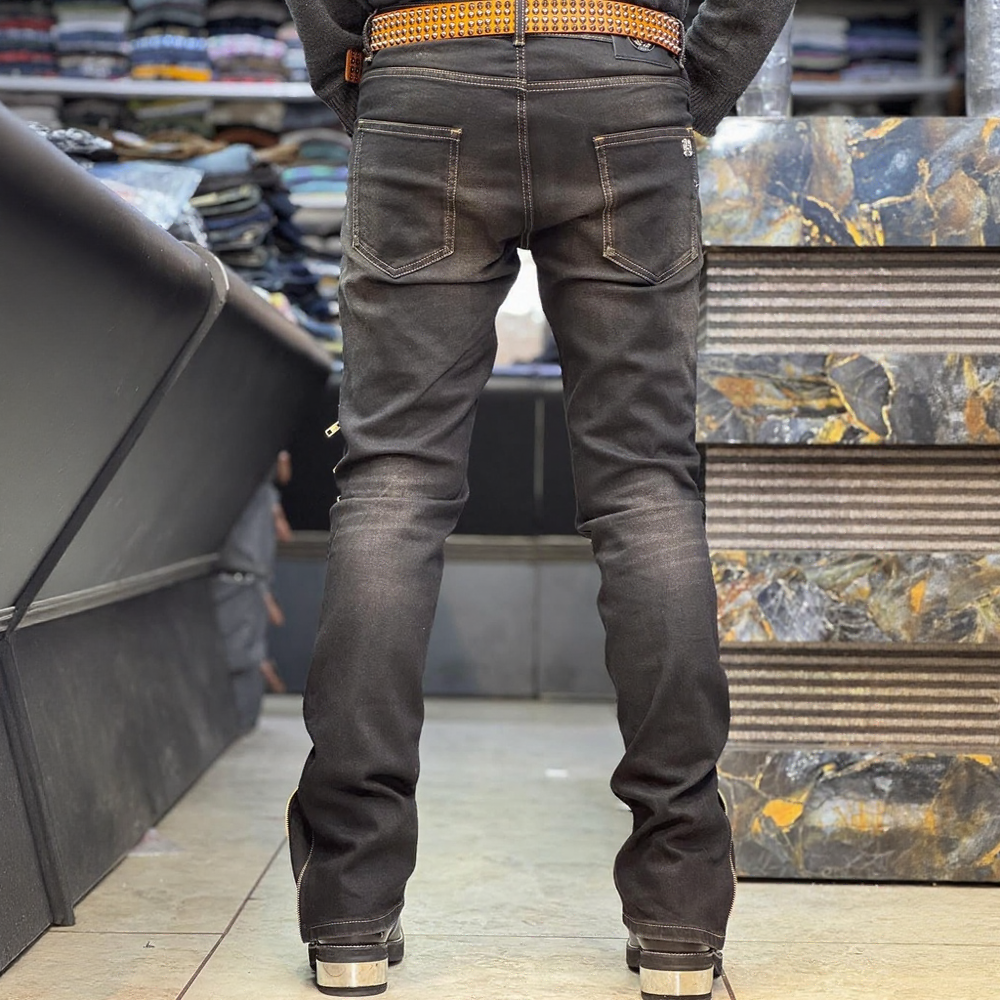 Gold zipper punk style jeans