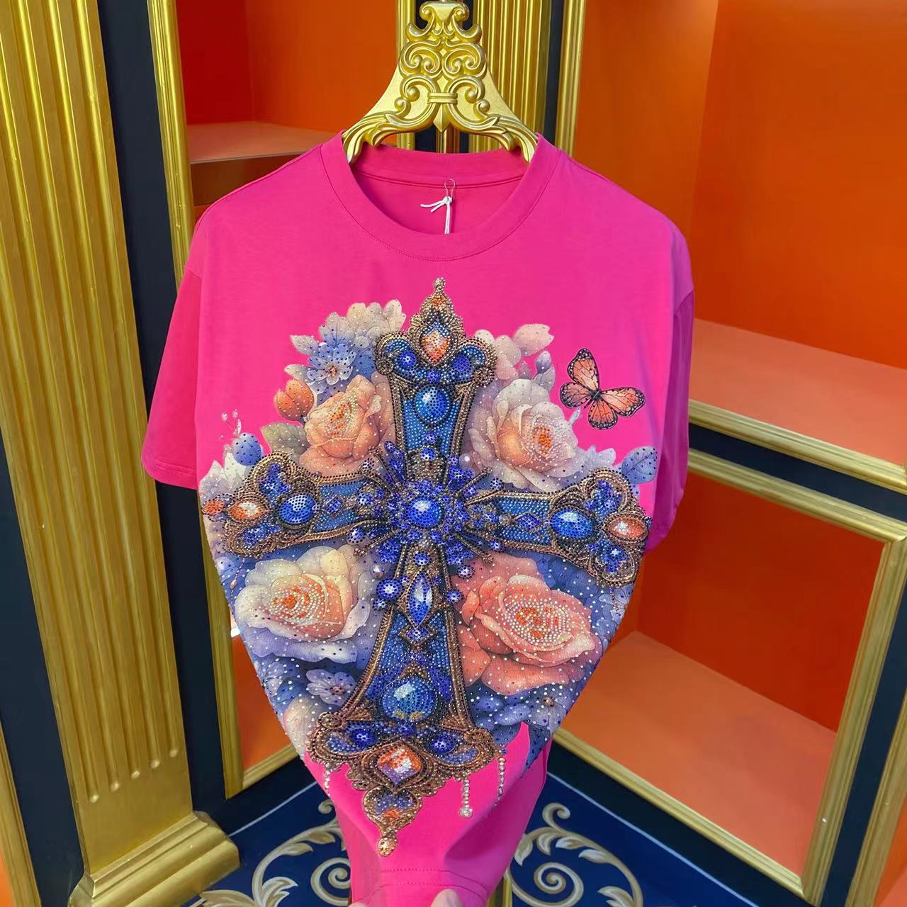 Gorgeous rhinestone cross T-shirt