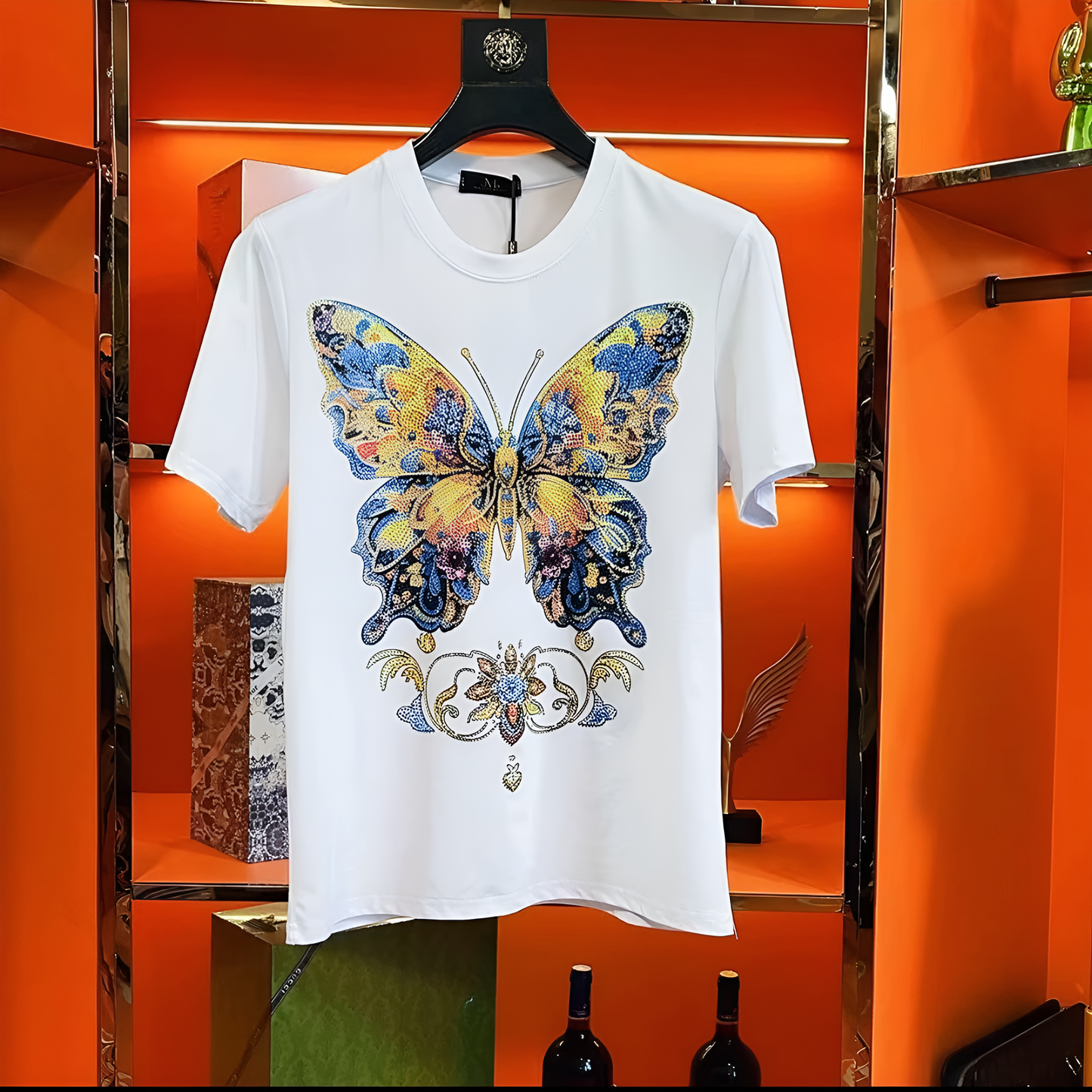 Colorful Butterfly Rhinestone T-shirt