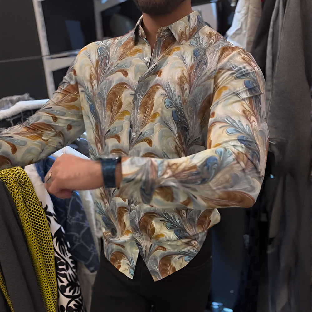 Dreamy texture rhinestone sparkling slim-fit shirt