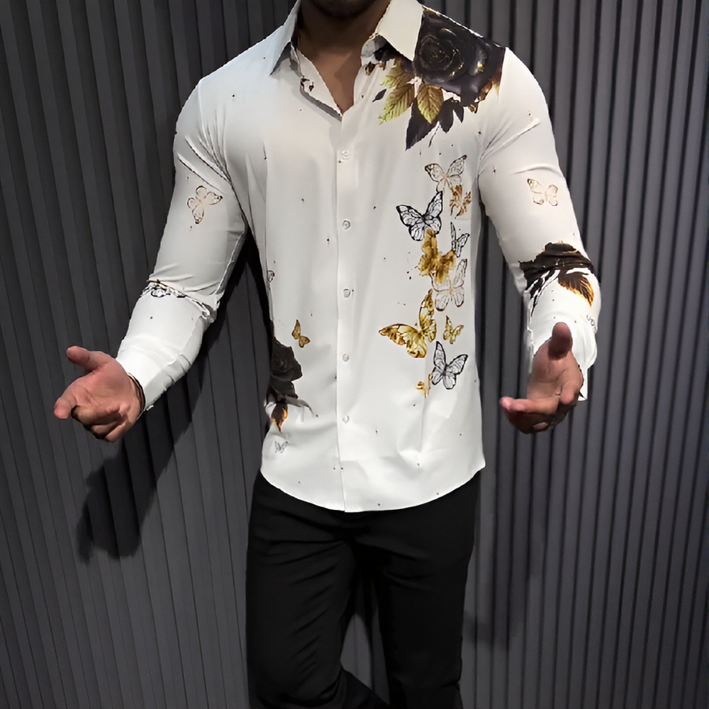 Shine Flowers Butterfly Print Shirt