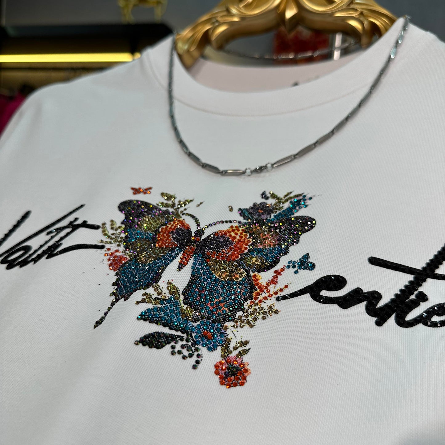 Sparkling rhinestone butterfly T-shirt