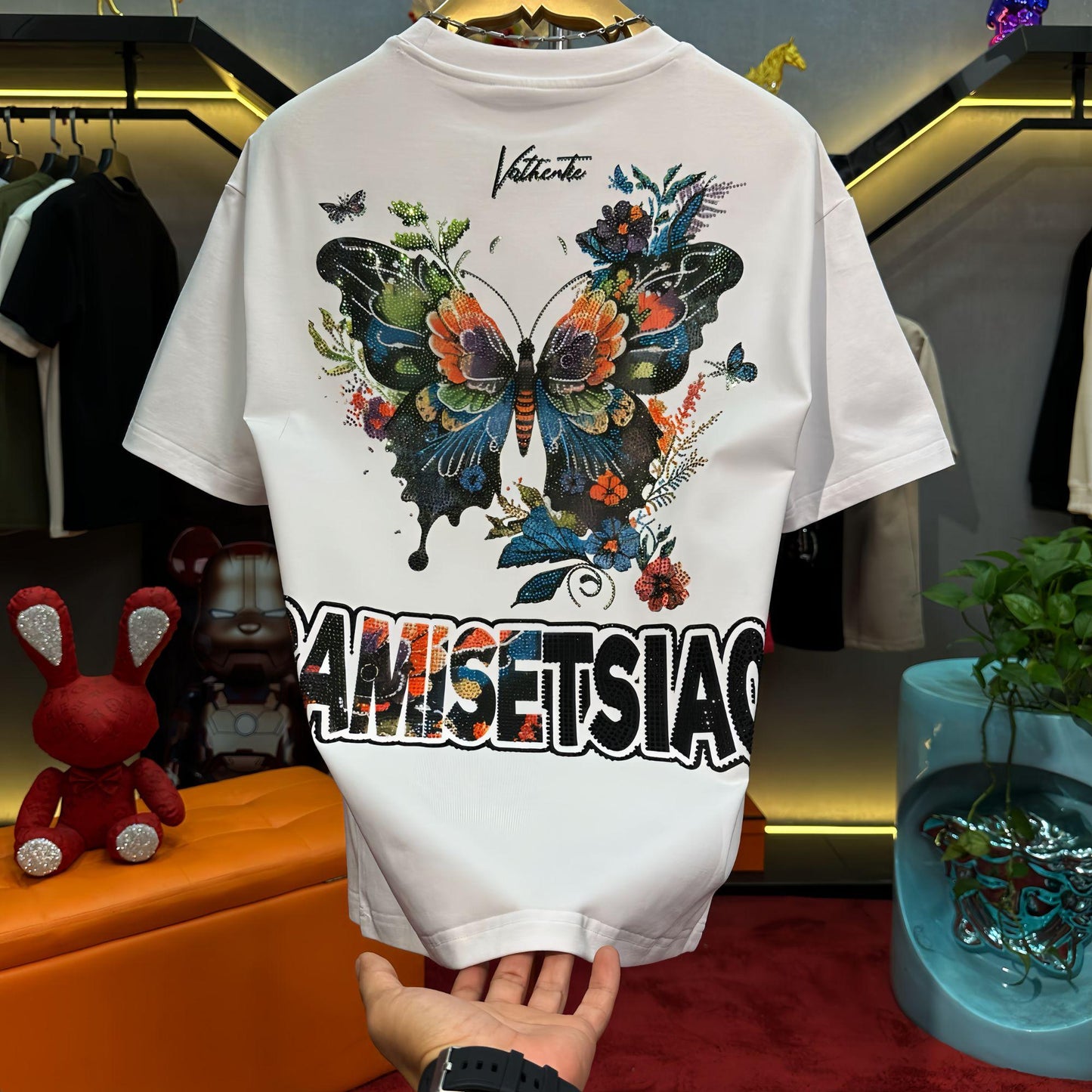 Sparkling rhinestone butterfly T-shirt