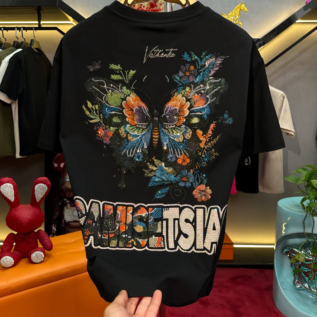 Sparkling rhinestone butterfly T-shirt