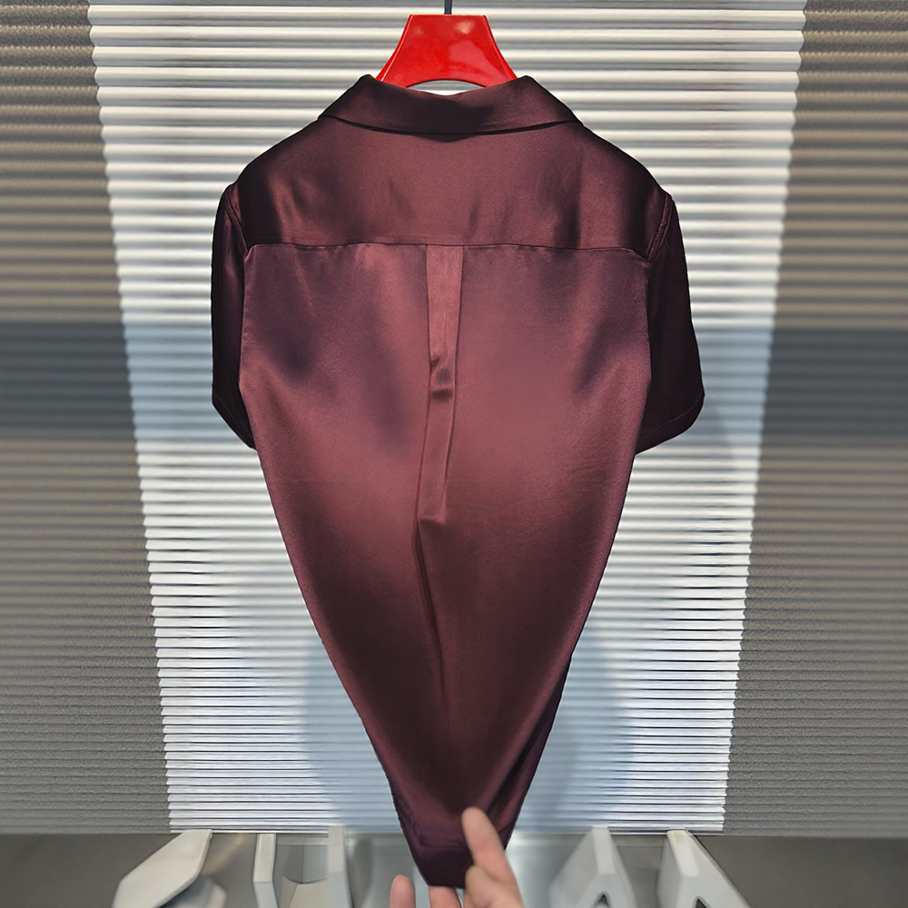 Silky satin short-sleeved shirt