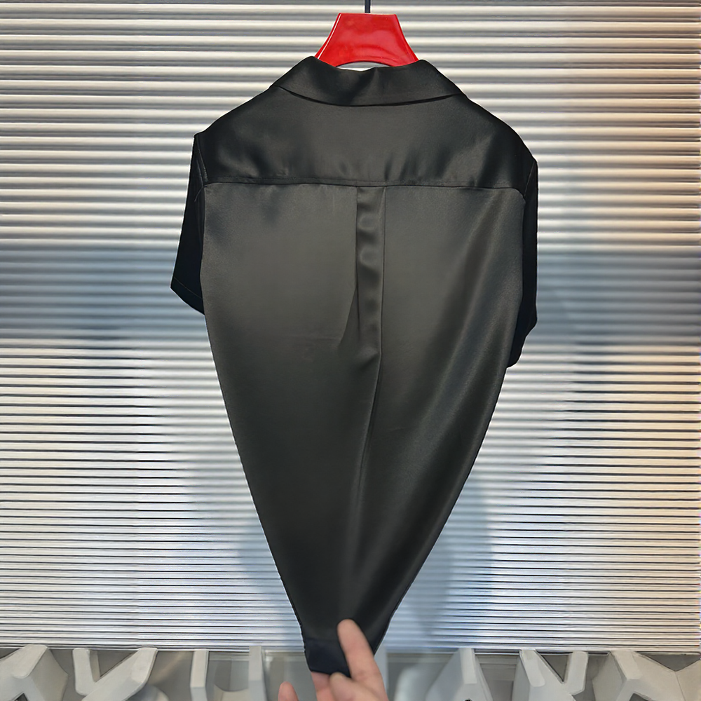 Silky satin short-sleeved shirt