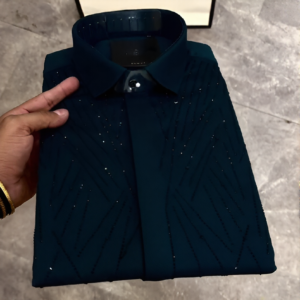 Cross-striped rhinestone business shirt