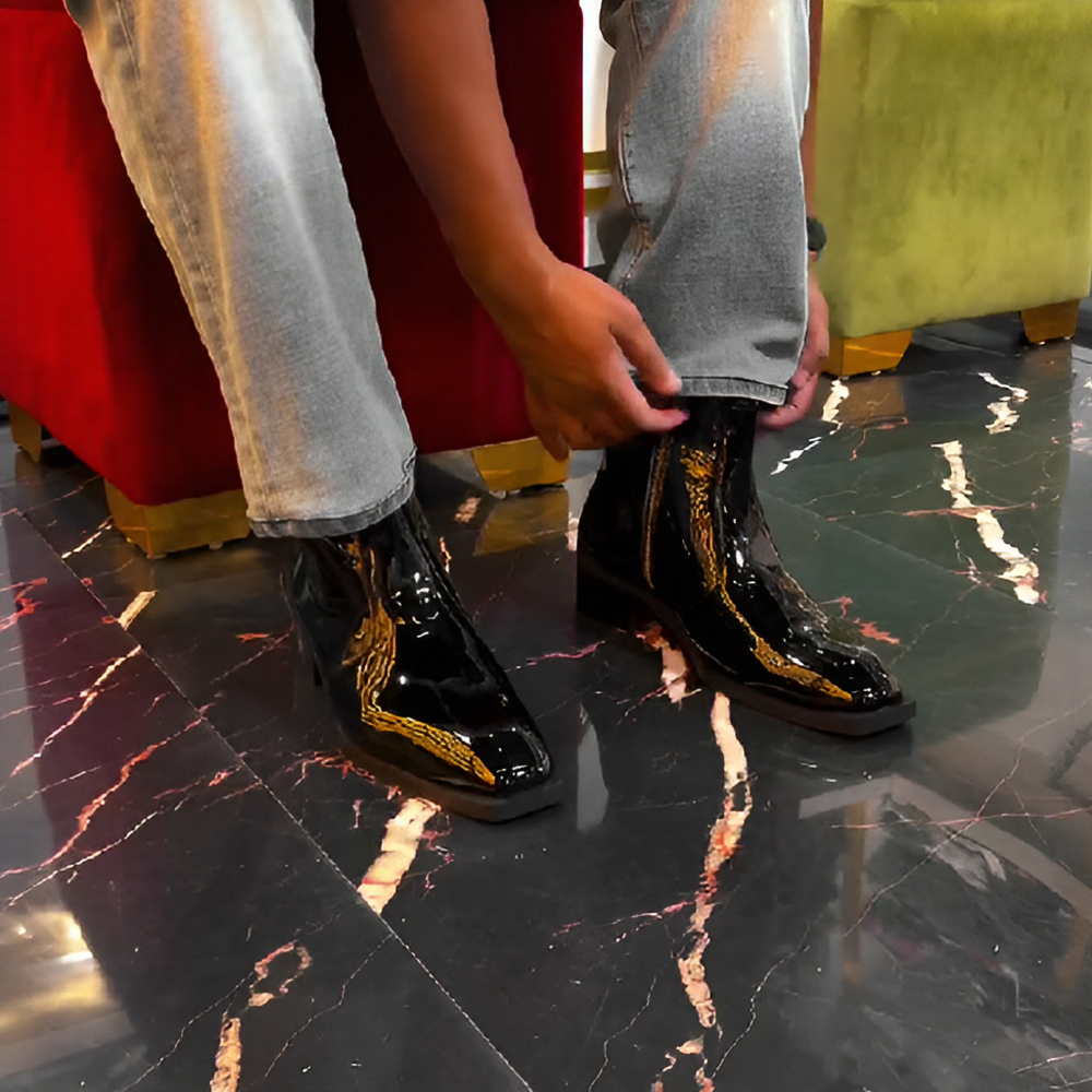 Soft shiny patent leather boots