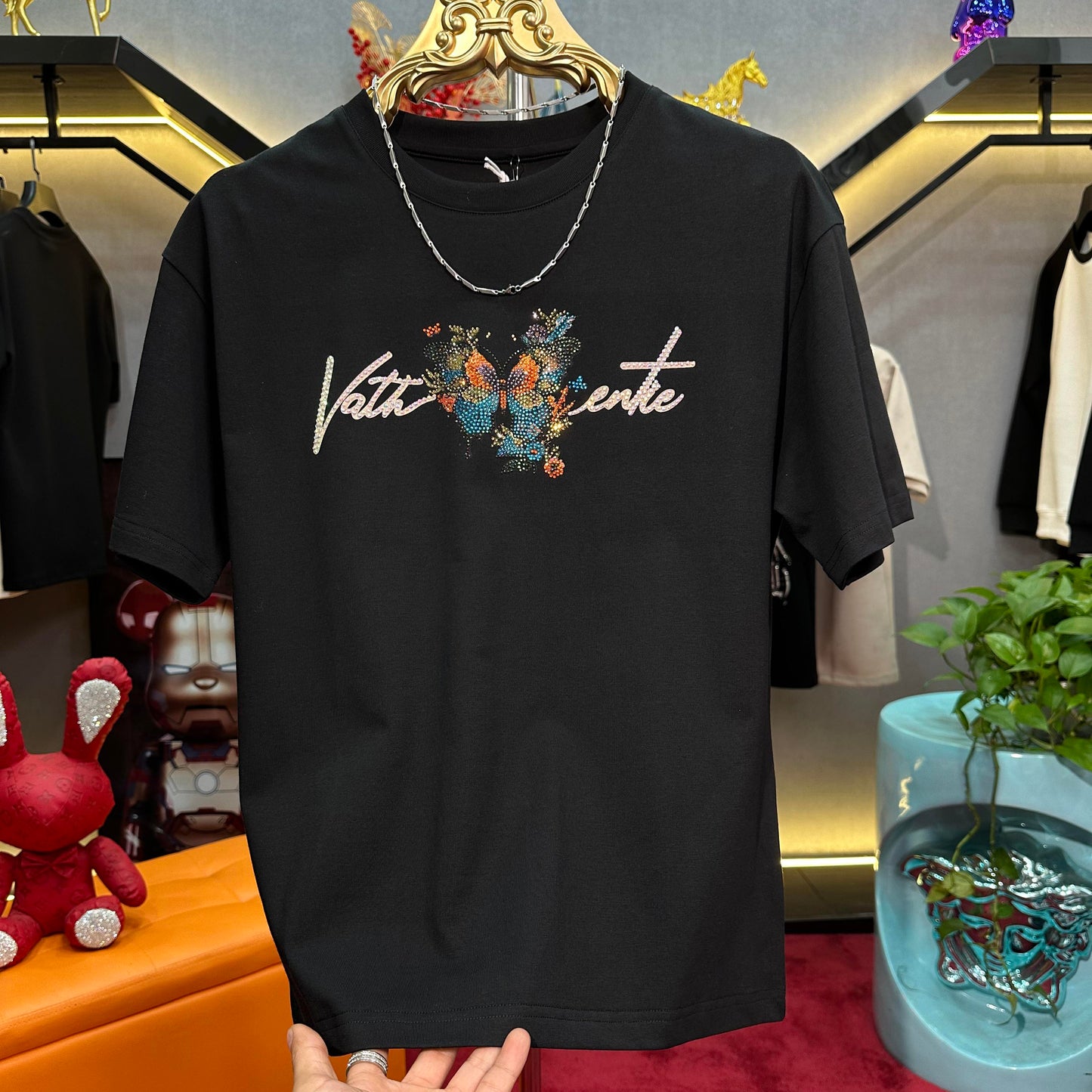 Sparkling rhinestone butterfly T-shirt