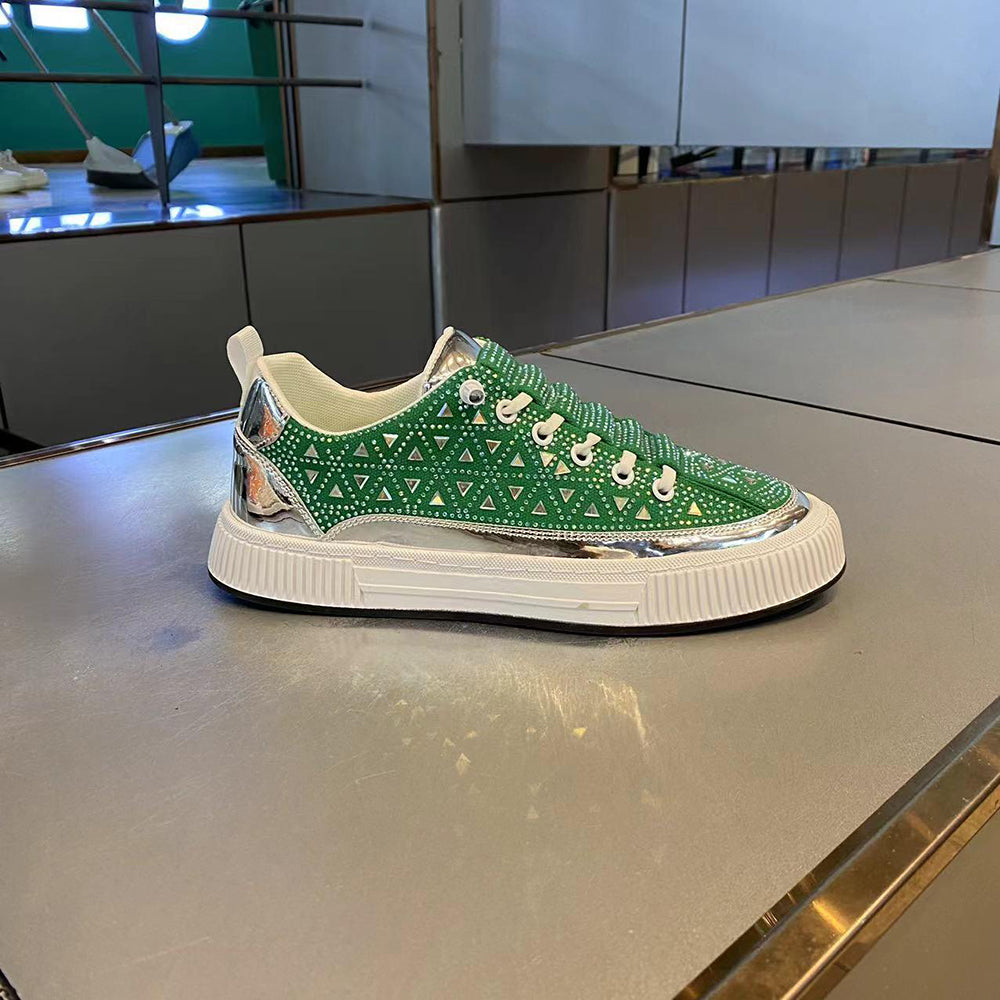 Triangle rhinestone flat canvas shoes