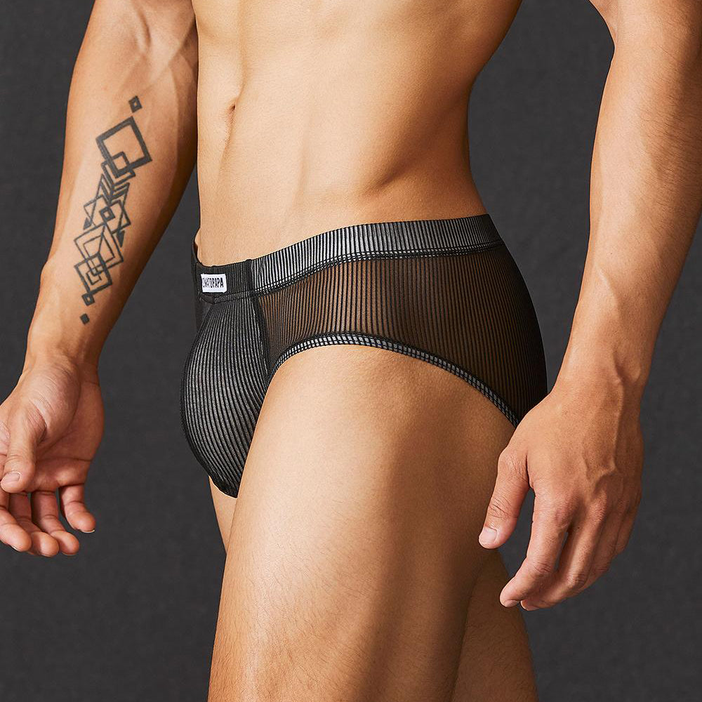 Striped transparent cotton pouch briefs