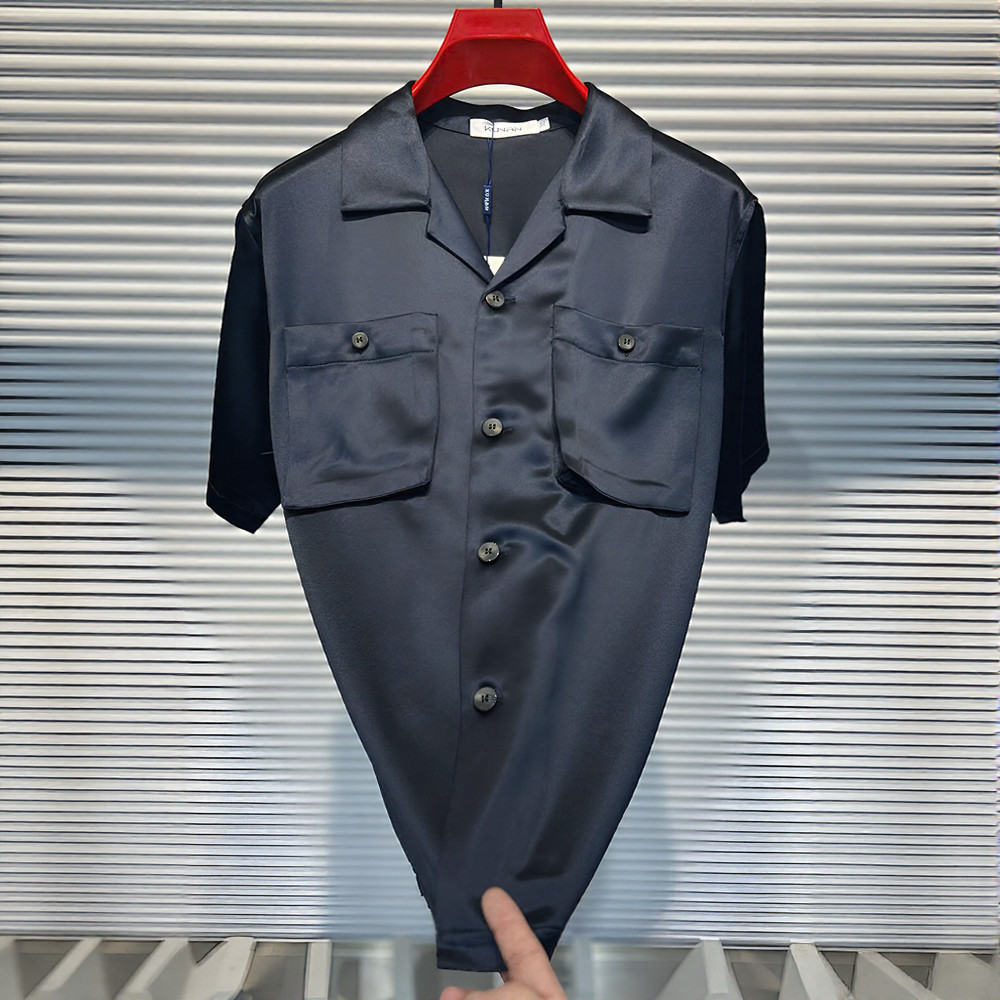 Silky satin short-sleeved shirt