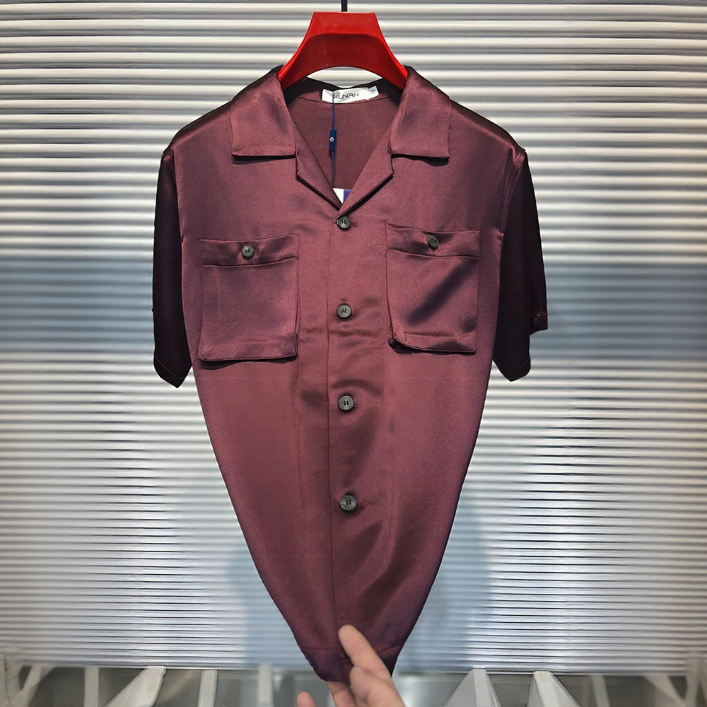 Silky satin short-sleeved shirt
