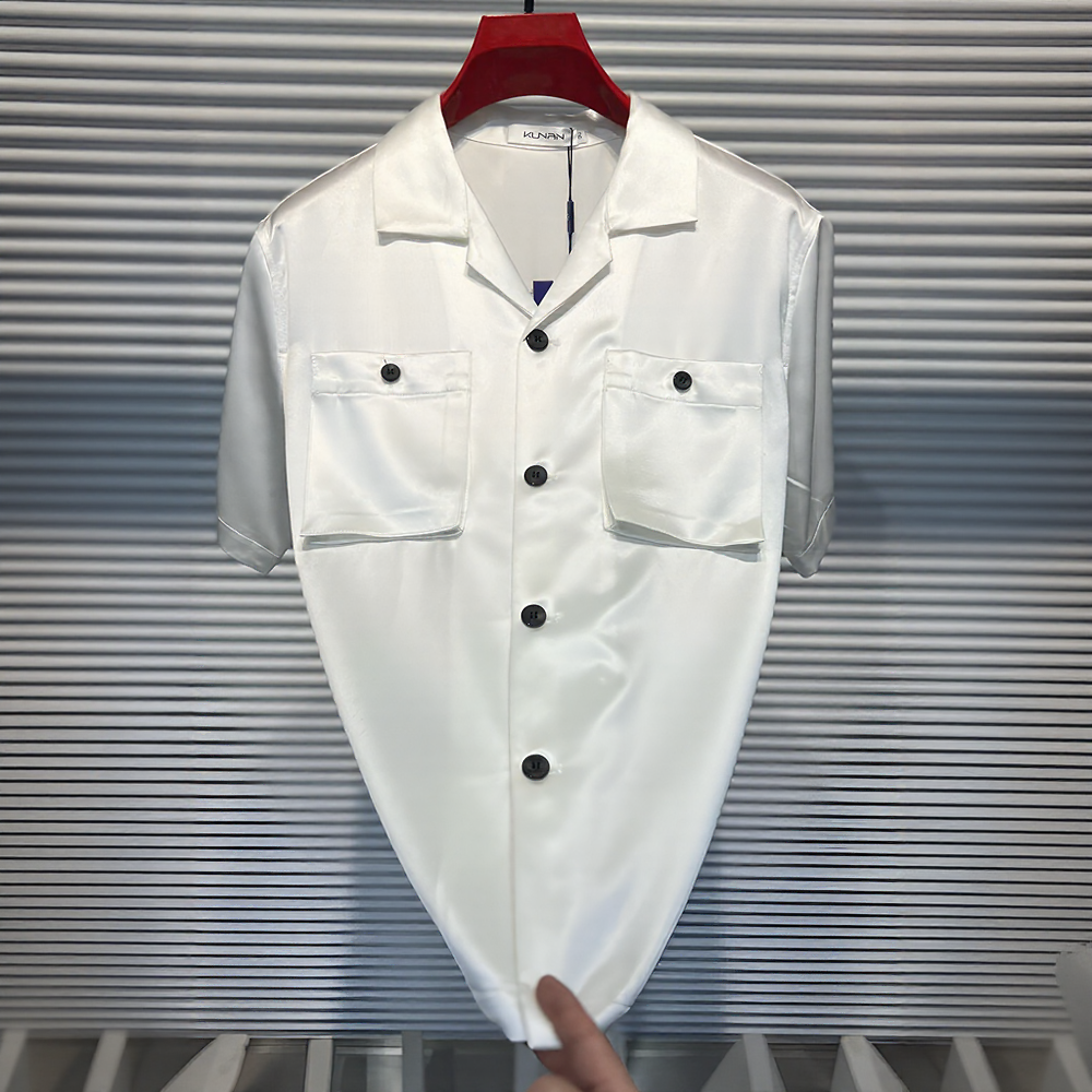 Silky satin short-sleeved shirt