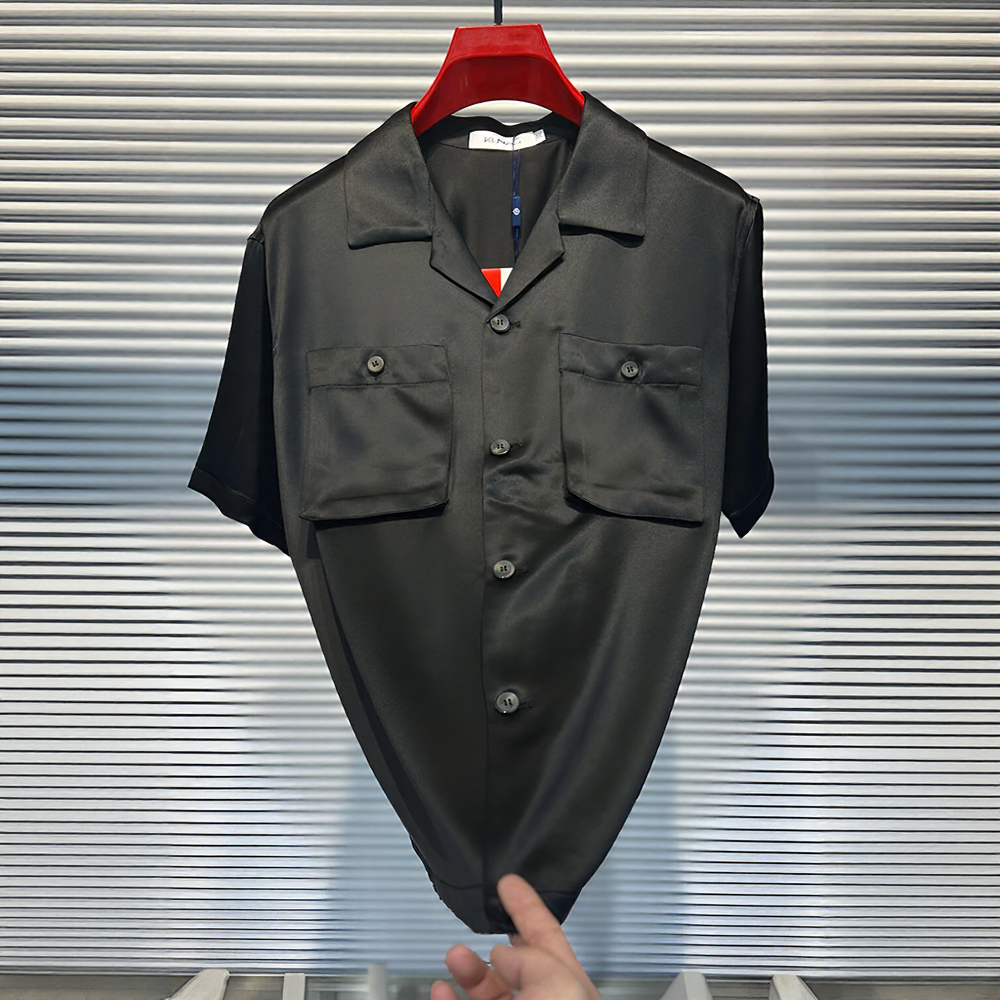 Silky satin short-sleeved shirt