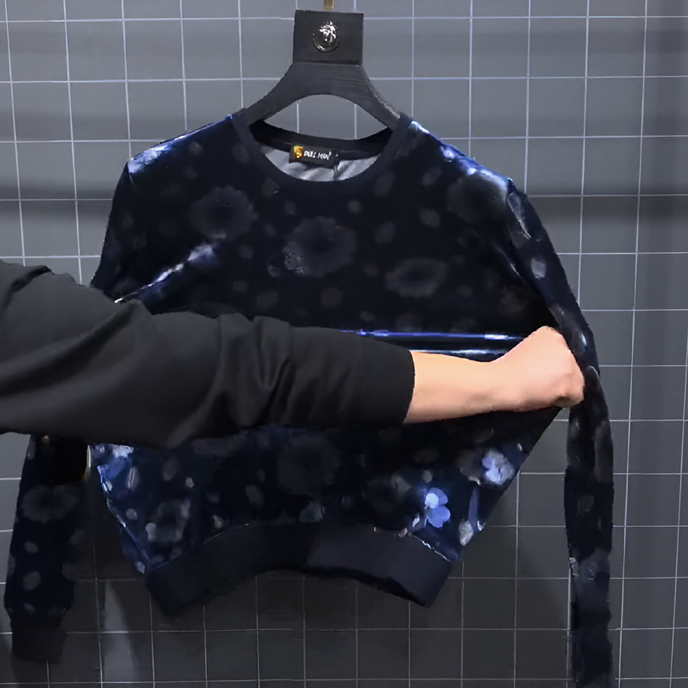 Velvet blue floral base layer top