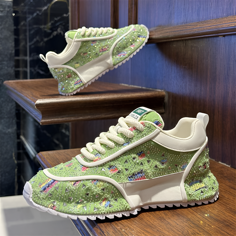 Ripped Canvas Rhinestone Sneakers