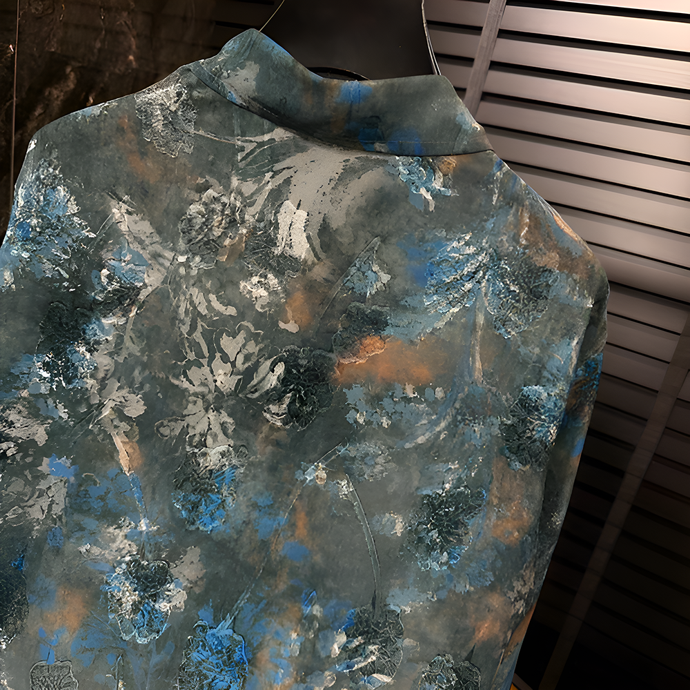 Blue graffiti floral shirt