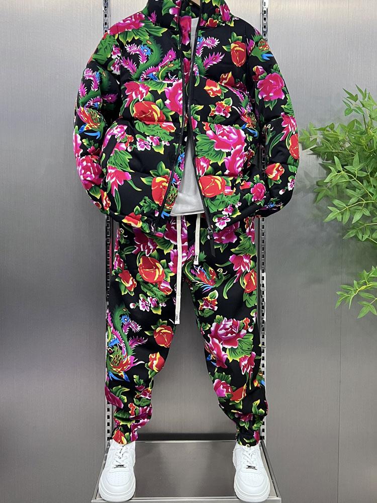 Blooming floral print warm Cotton Jacket OR Fleece Pants
