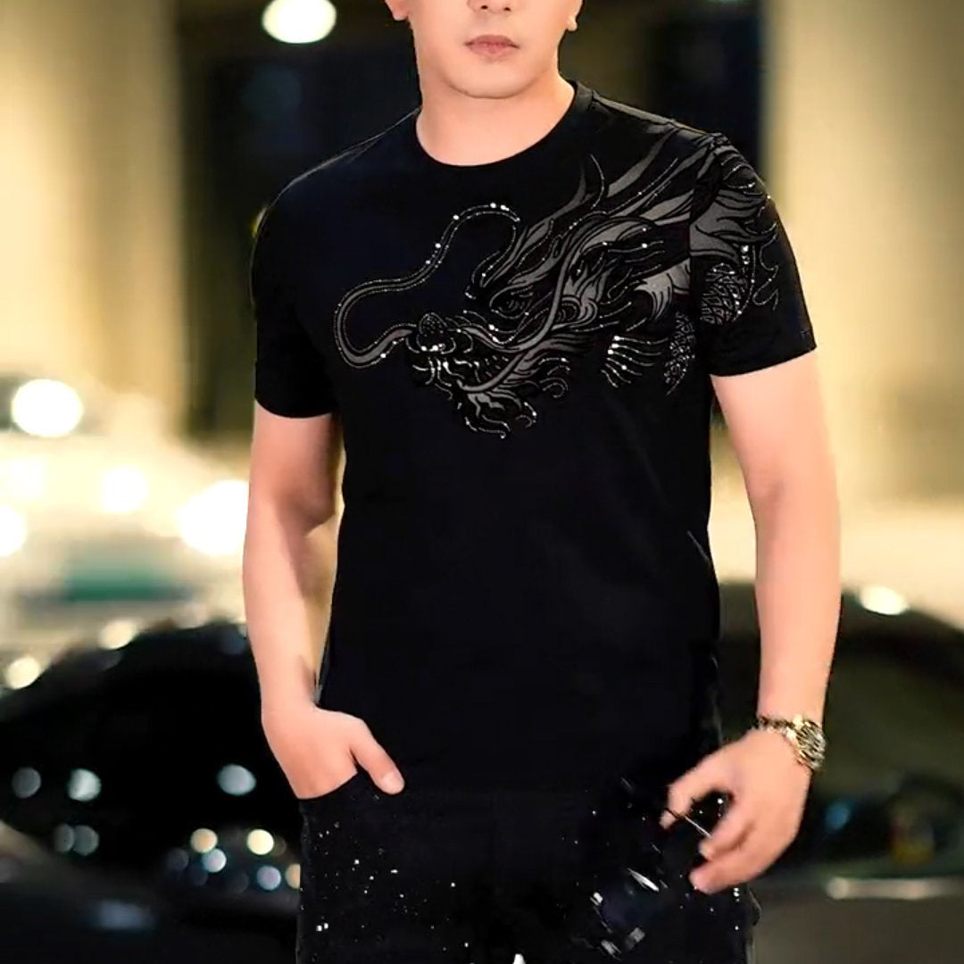 Rhinestone Chinese Dragon T-shirt(100%cotton)