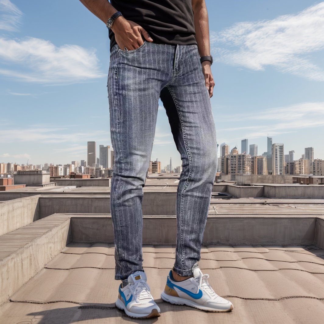Striped slim-fit jeans