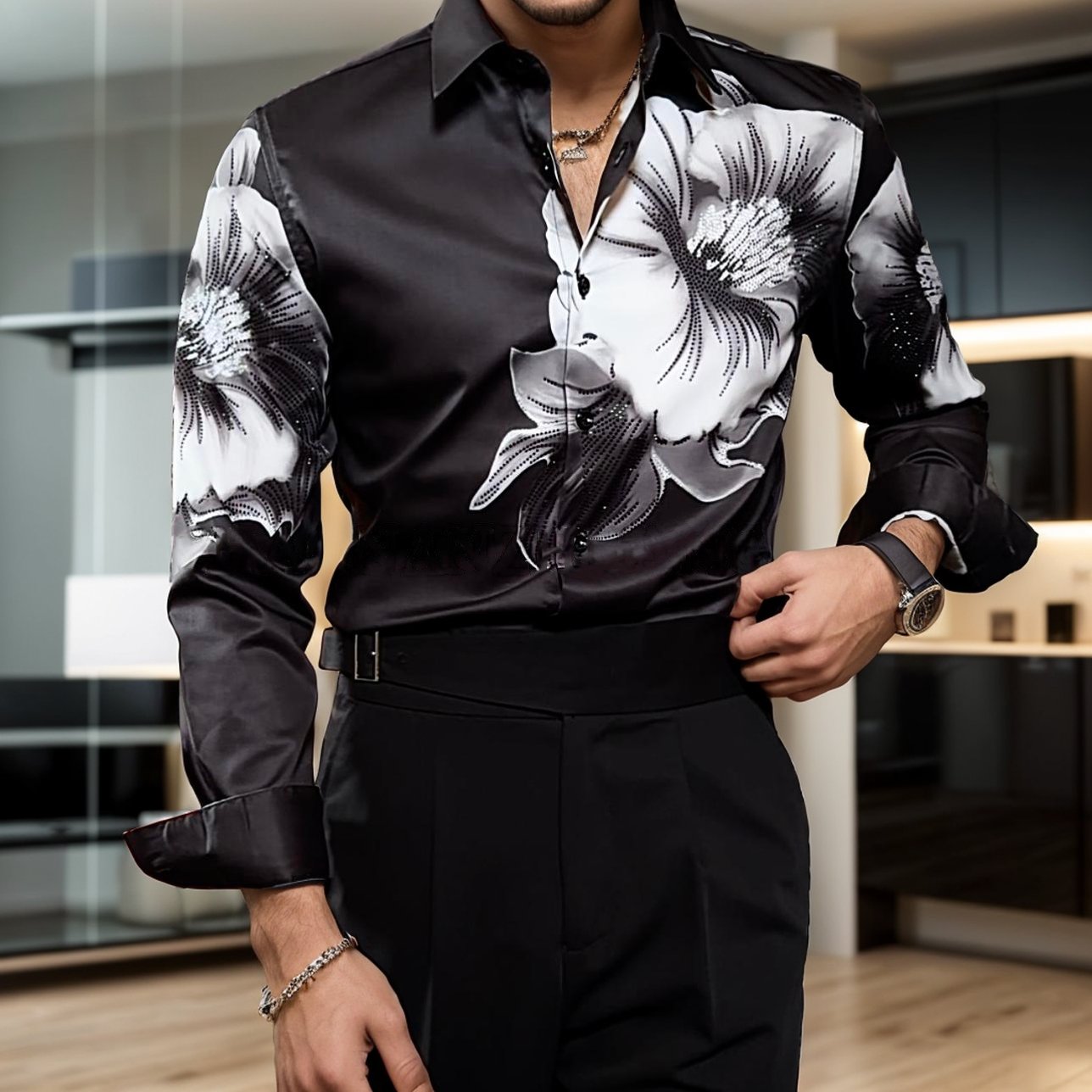 Black and white floral Sparkling shirt