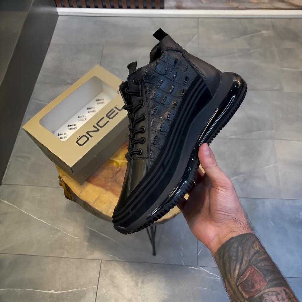 Crocodile Texture Leather Sneakers