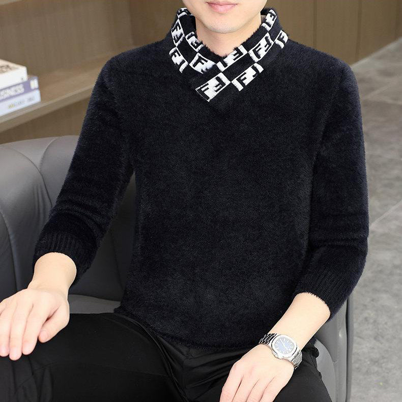 Cross-neck plush knit top