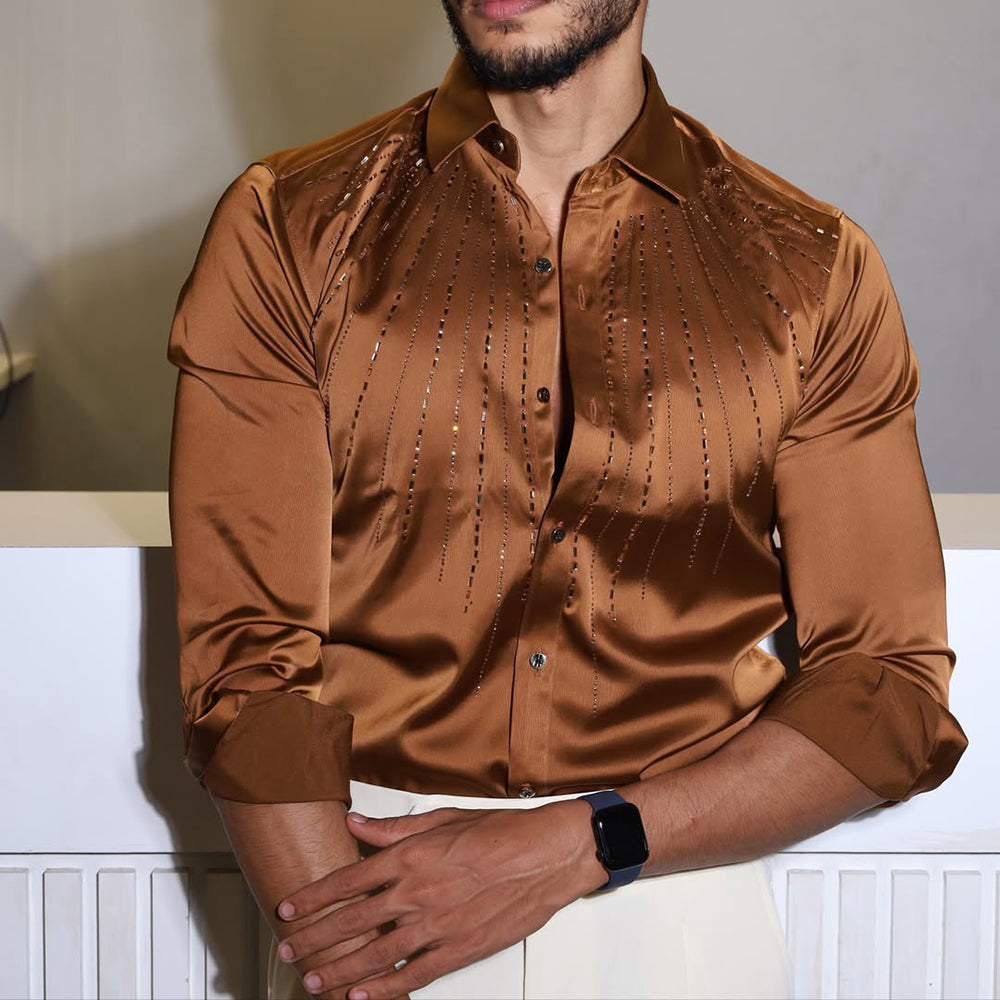 Sparkling Crystal Rhinestone Silky Satin Shirt