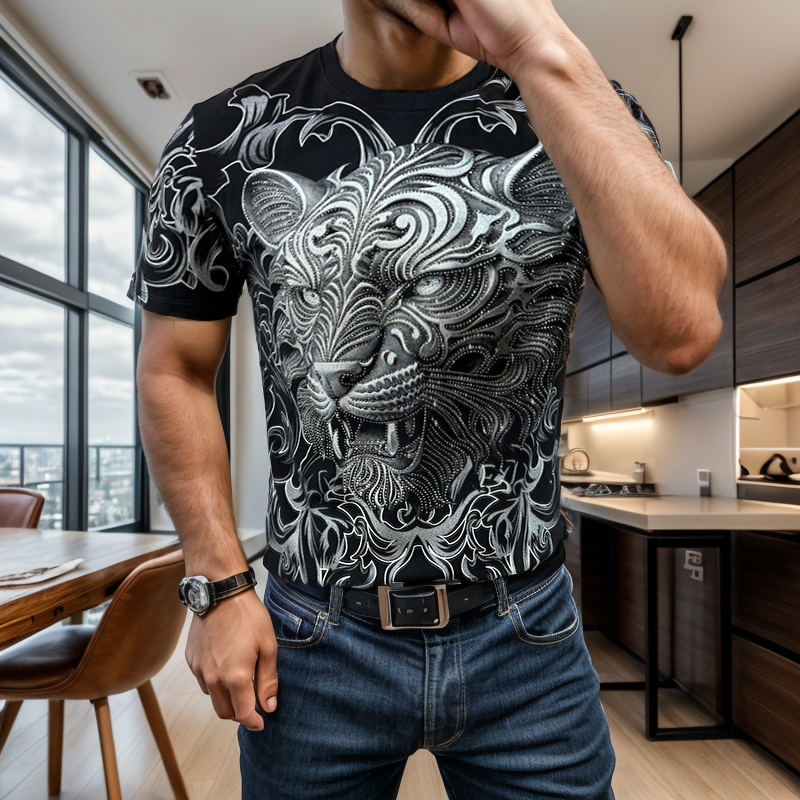 3D Tiger Rhinestone T-Shirt