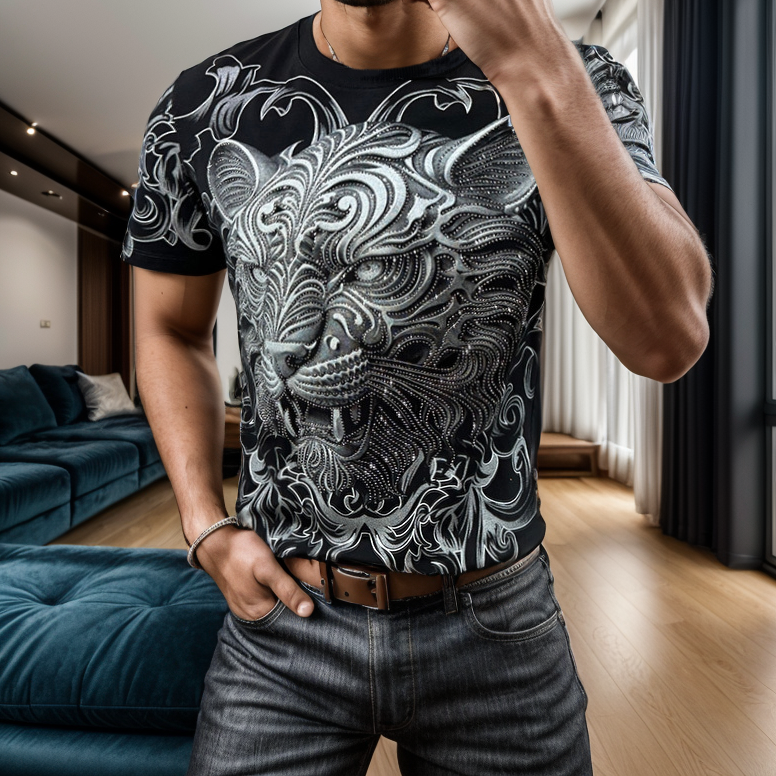 3D Tiger Rhinestone T-Shirt