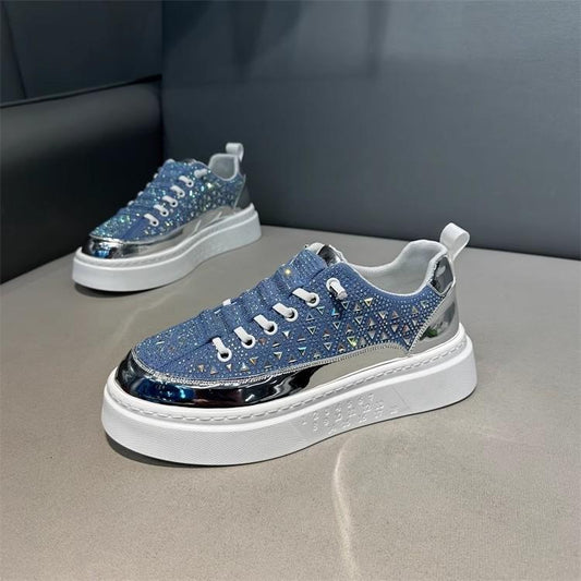 Platform trendy street rhinestone canvas shoes