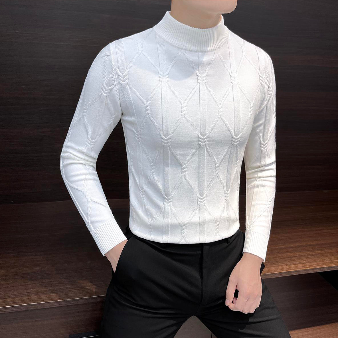 Retro textured knit base layer top