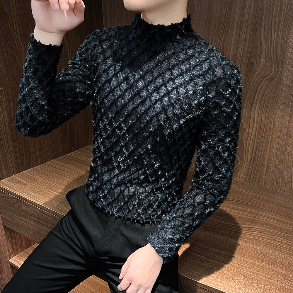 Plaid plush tassel base layer top