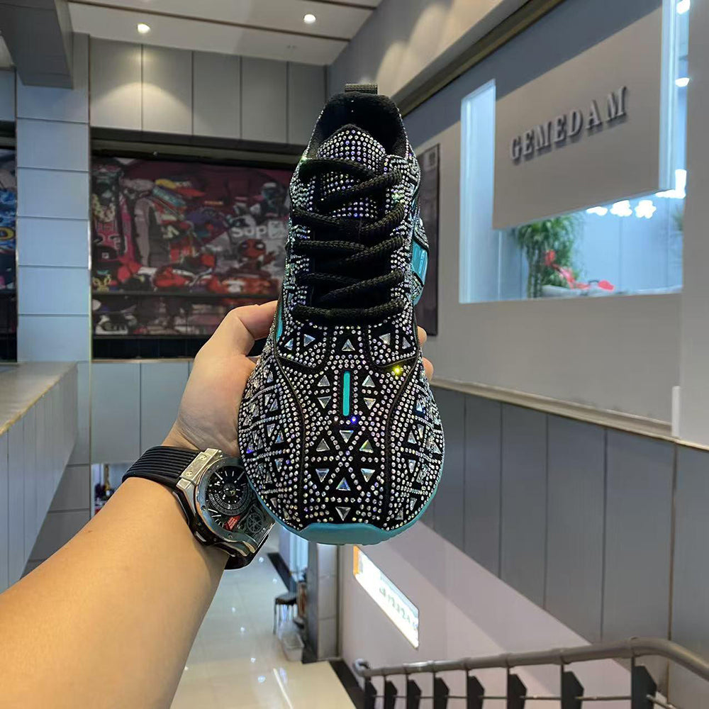 Street-style glamorous rhinestone sneakers