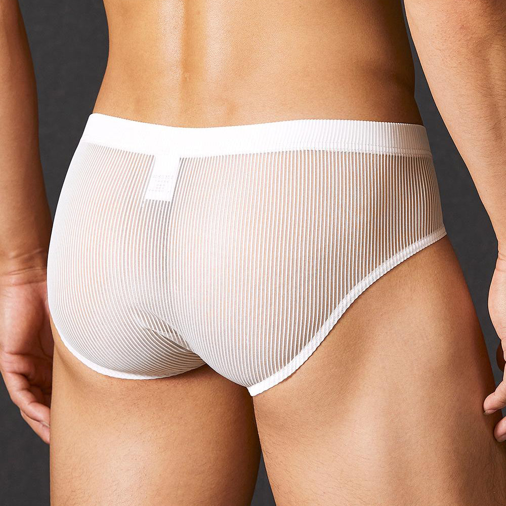 Striped transparent cotton pouch briefs