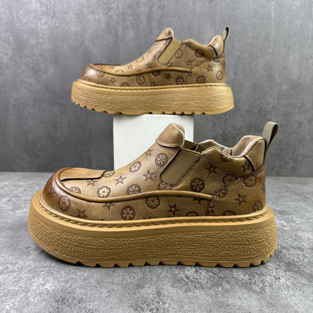 Luxury patterned platform leather shoes