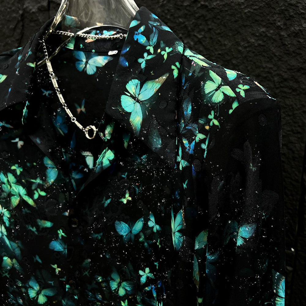 Starlight Semi-Transparent Green Butterfly Shirt