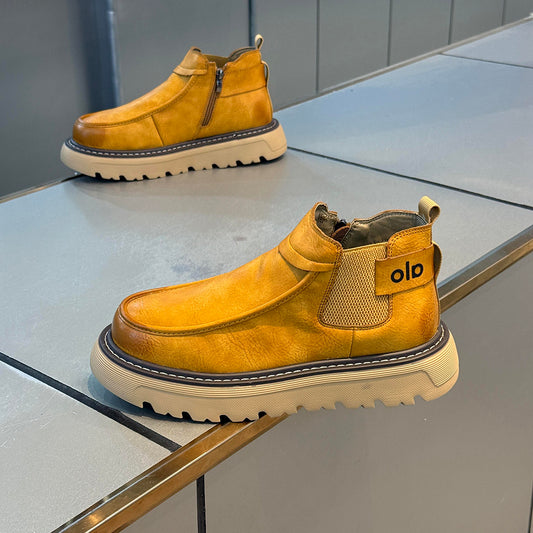 Soft leather slip-on low-top boots