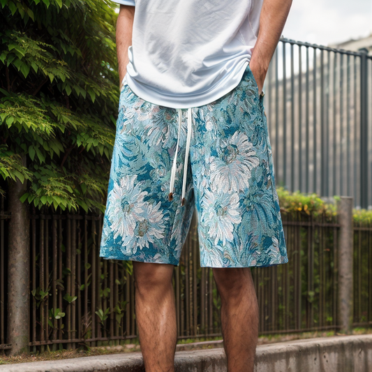 Oil painting chrysanthemum shorts