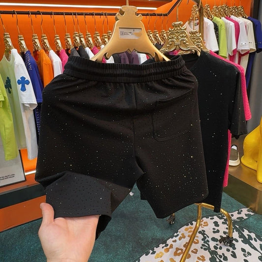 Sparkling rhinestone cotton shorts