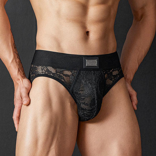 Men's lace sexy briefs（2Pack)