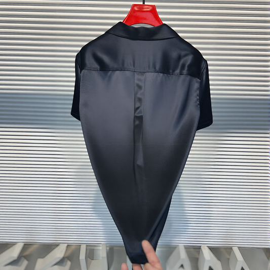 Silky satin short-sleeved shirt