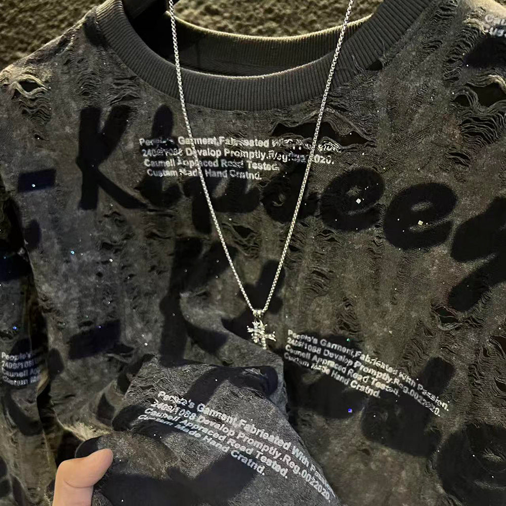 Trendy graffiti lettering ripped sweatshirt