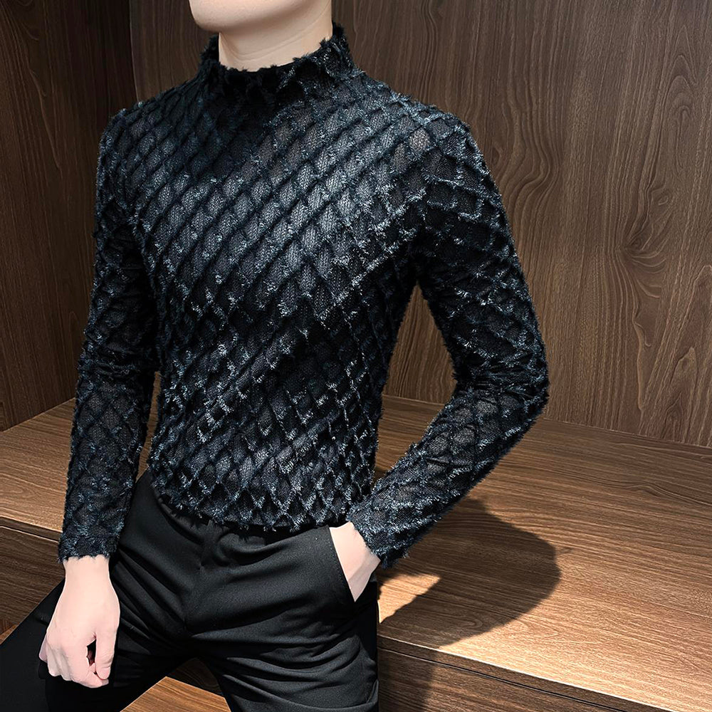 Plaid plush tassel base layer top