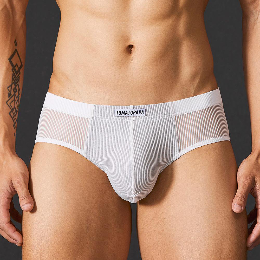 Striped transparent cotton pouch briefs