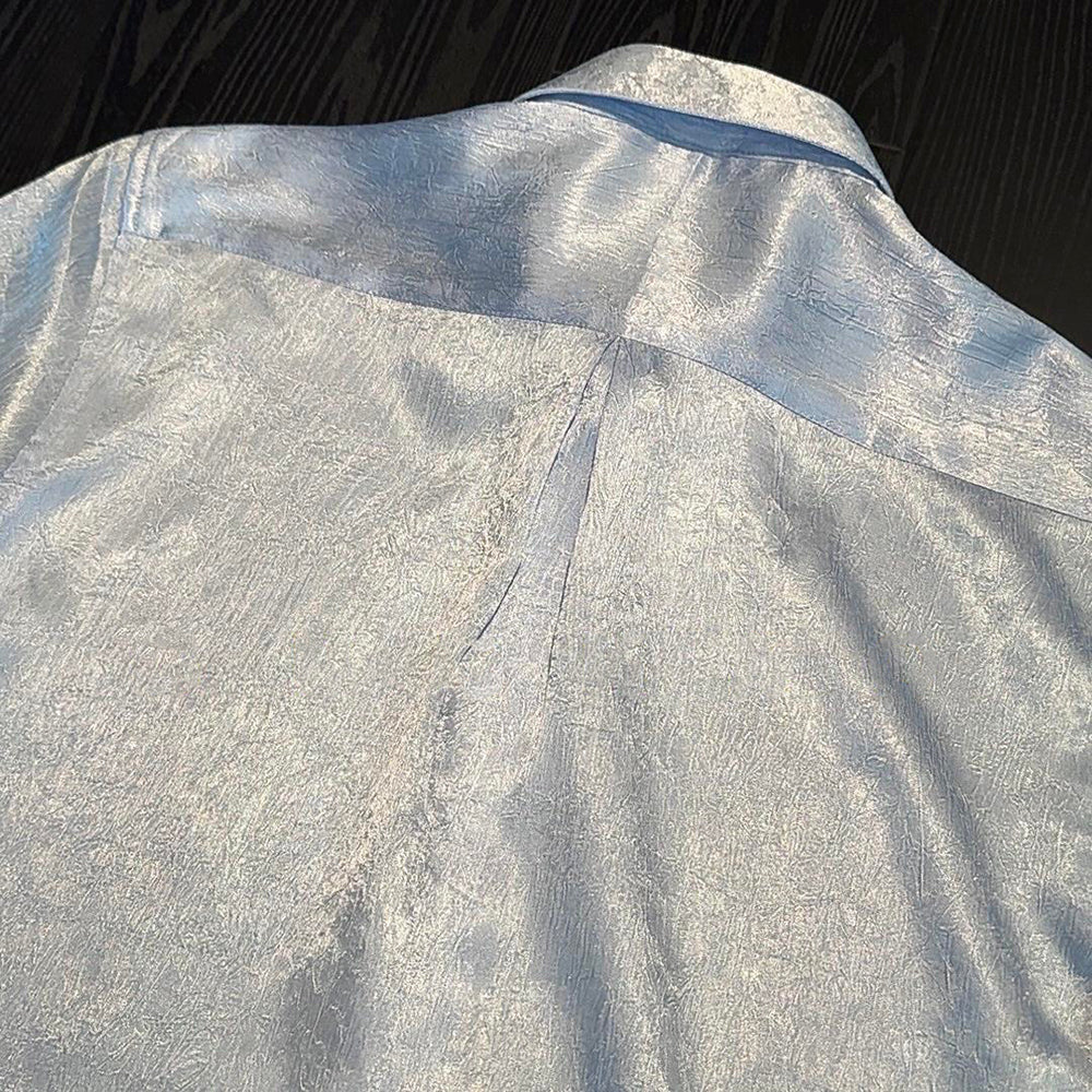 Pleated silky acetate fabric shirt