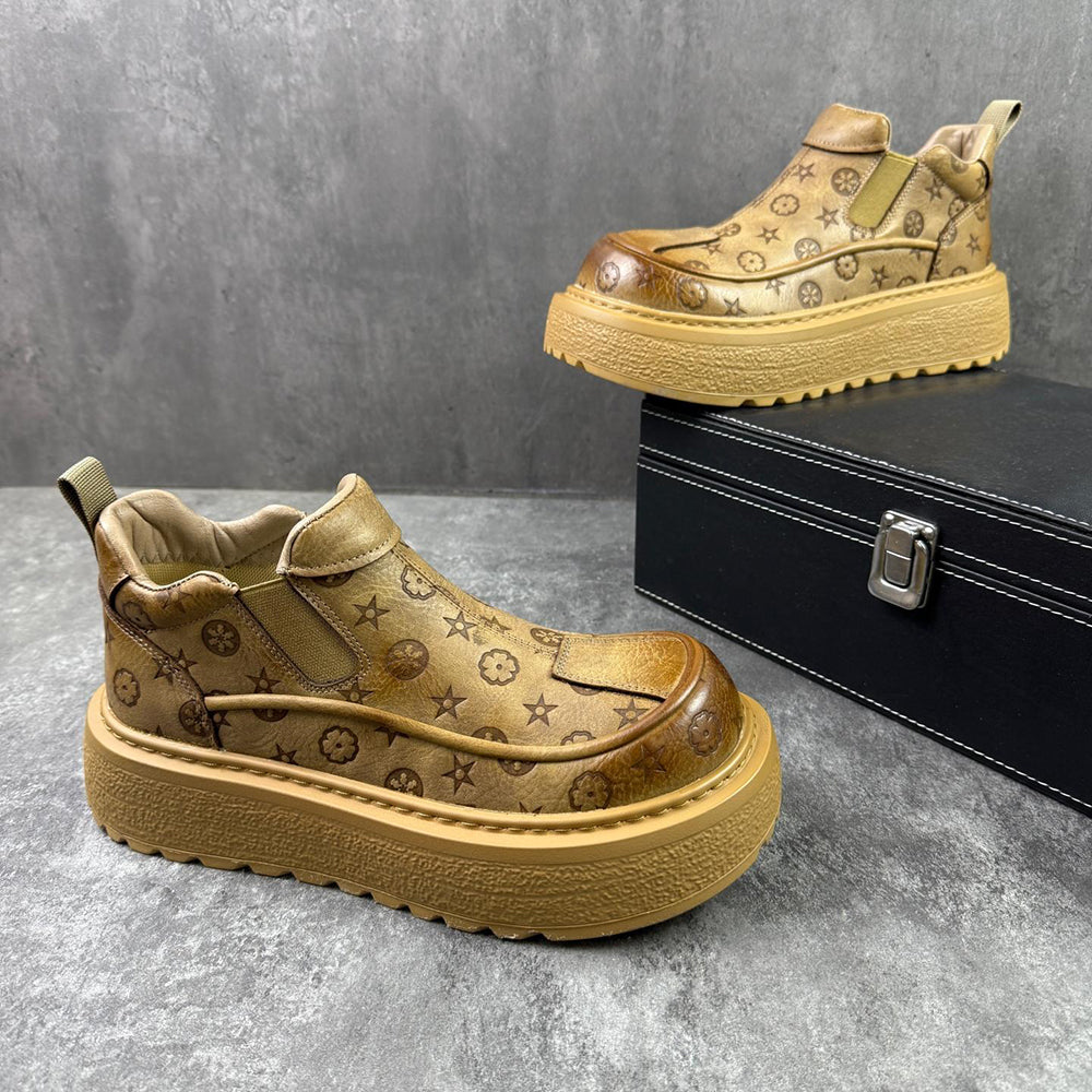 Luxury patterned platform leather shoes