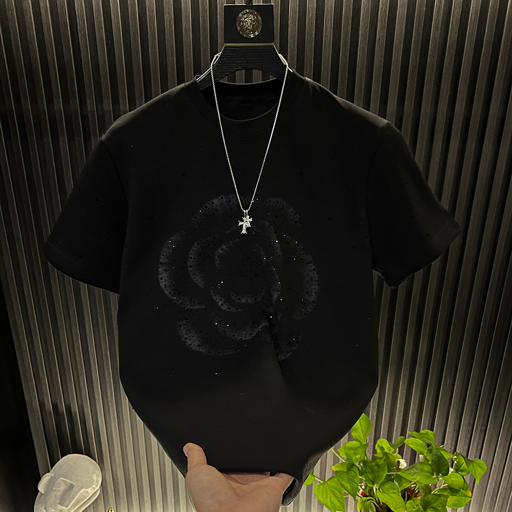 Rhinestone Rose Textured T-shirt