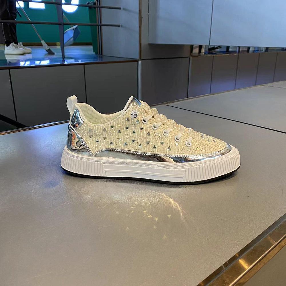 Triangle rhinestone flat canvas shoes